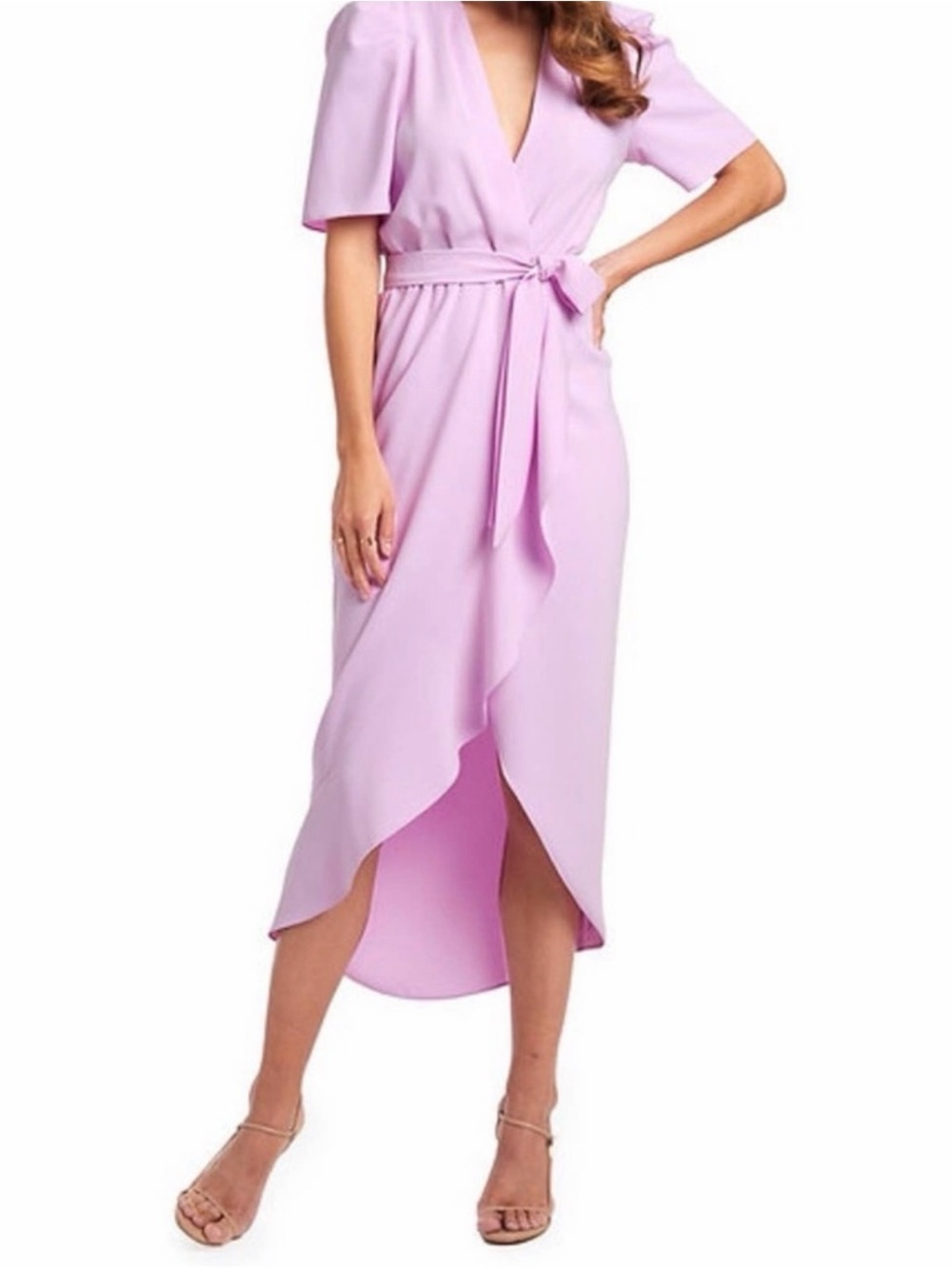 Amanda Uprichard Lilac Wrap Maxi Dress with Ruffle Detail XS